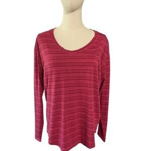 Athleta Cloudlight Stratus Long Sleeve Tee Pink Red Stripe Women's Size M EUC